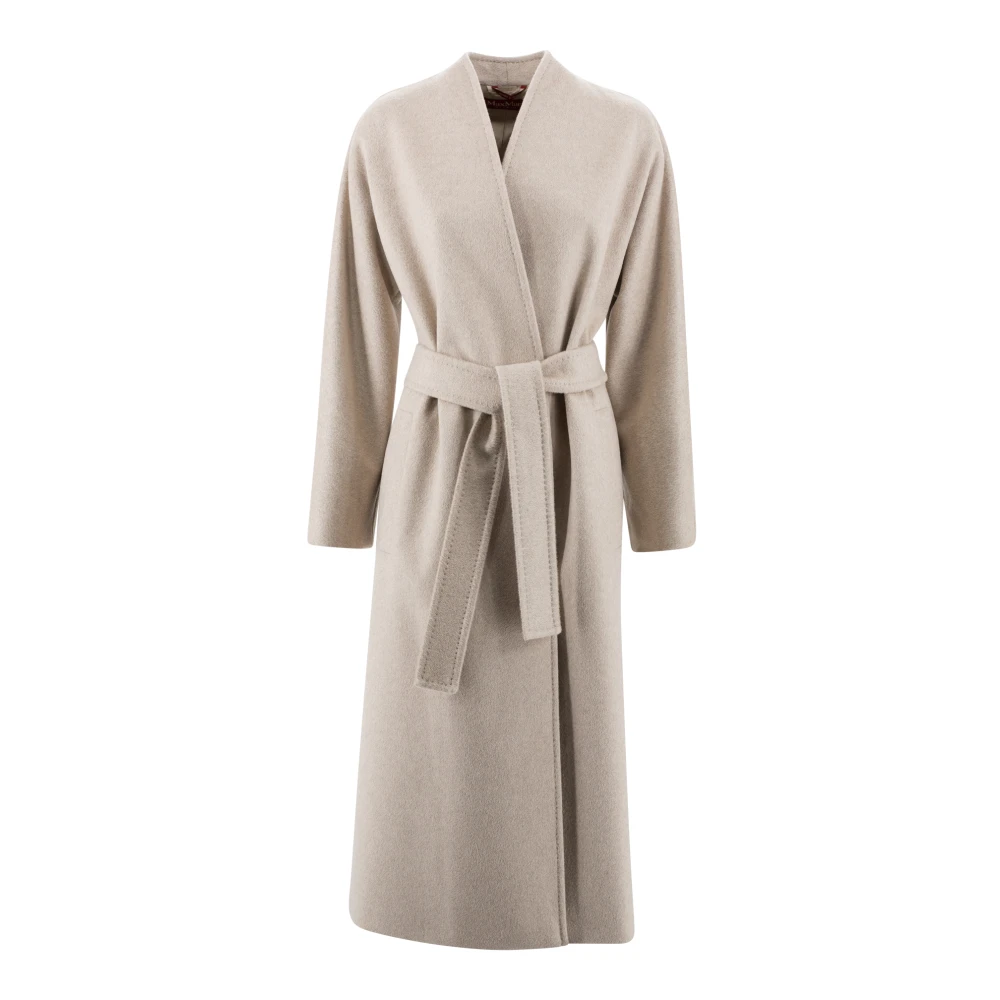 Max Mara Studio Kameelwollen Jas met Capuchon Brown Dames