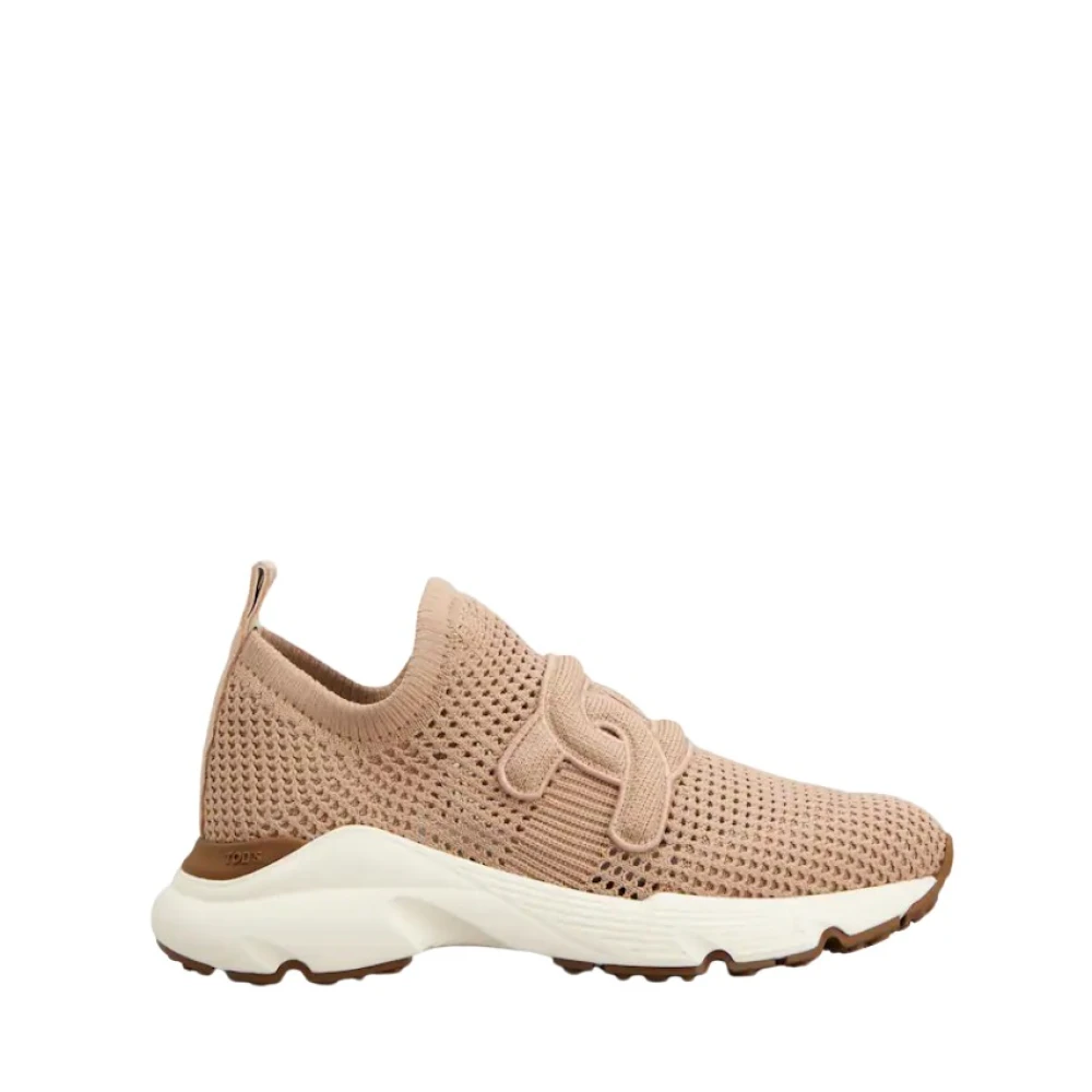 Tod's Women's Beige Sneakers, 7 Uk, Chunky Sole Slip-On Knit Trainers
