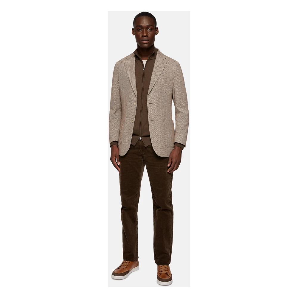 Boggi Milano Herringbone Jersey Blazer Style Cernobbio Beige Heren