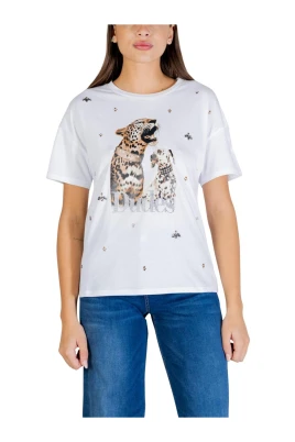 Tryckt T-shirt med strassdekor och korta ärmar