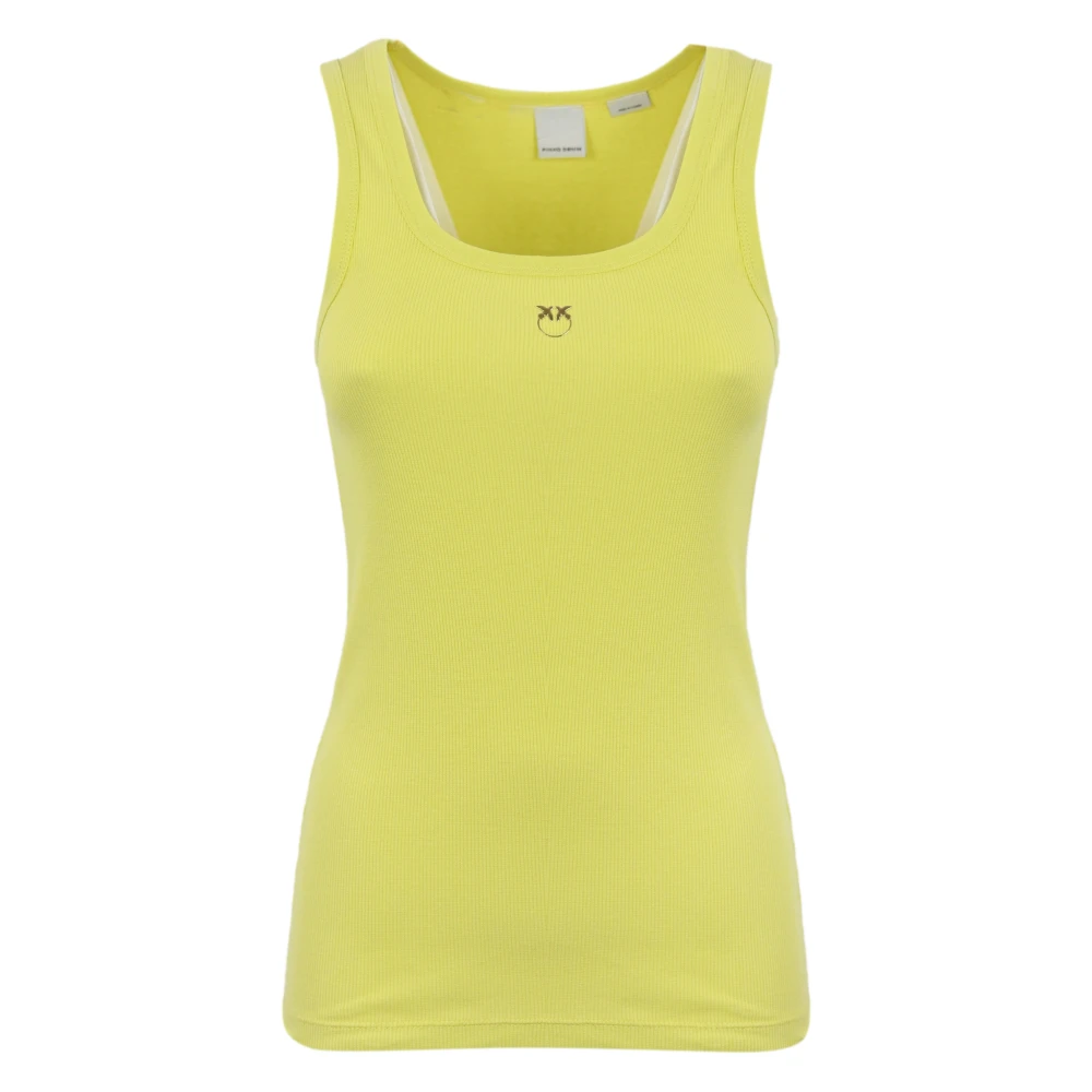 Pinko Geribbelde Stretch Katoenen Mouwloze Top Geel Yellow Dames