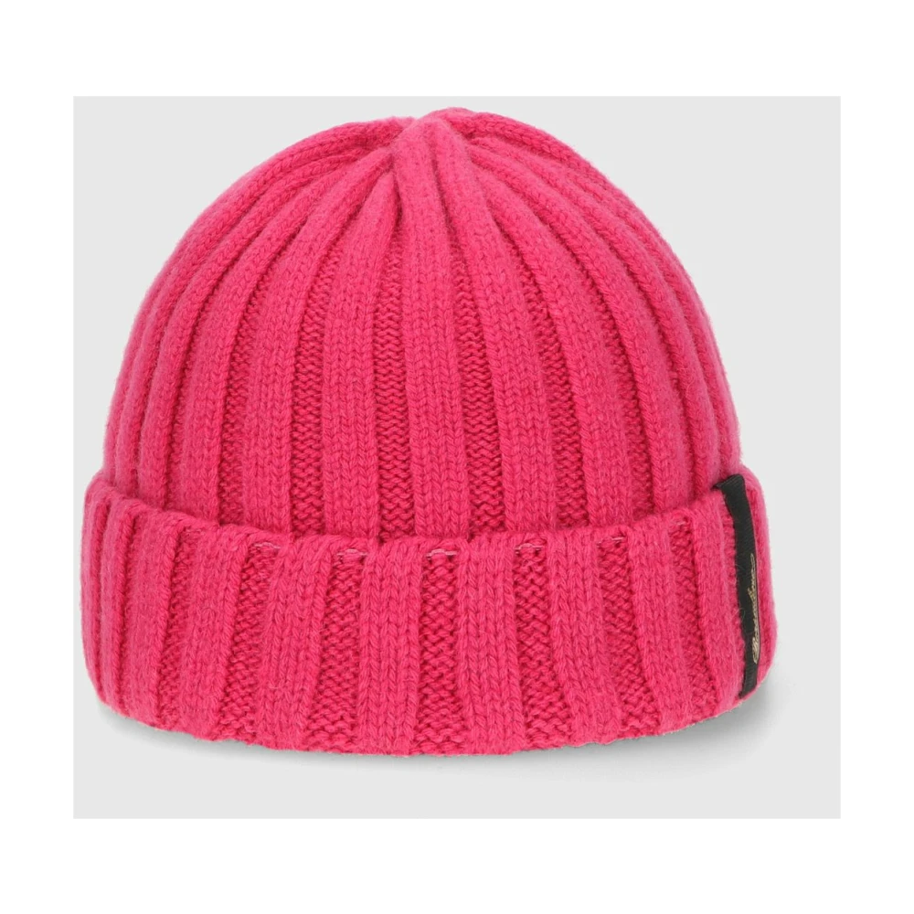 Borsalino Zachte Cashmere Geribbelde Beanie Hoed Pink Unisex
