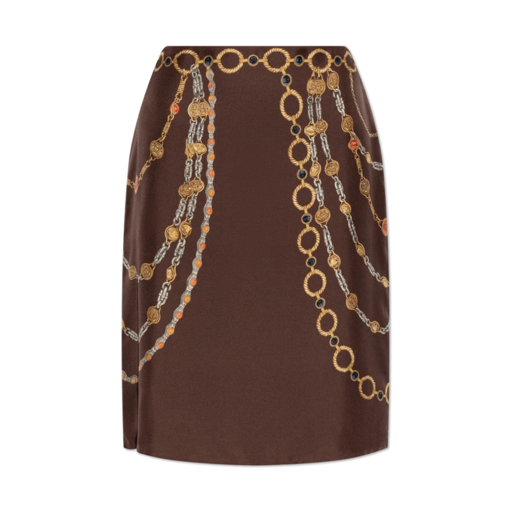 Versace Vrouw Bruin Rokken Dames, Xs, Geprinte Zijden Twill Kokerrok
