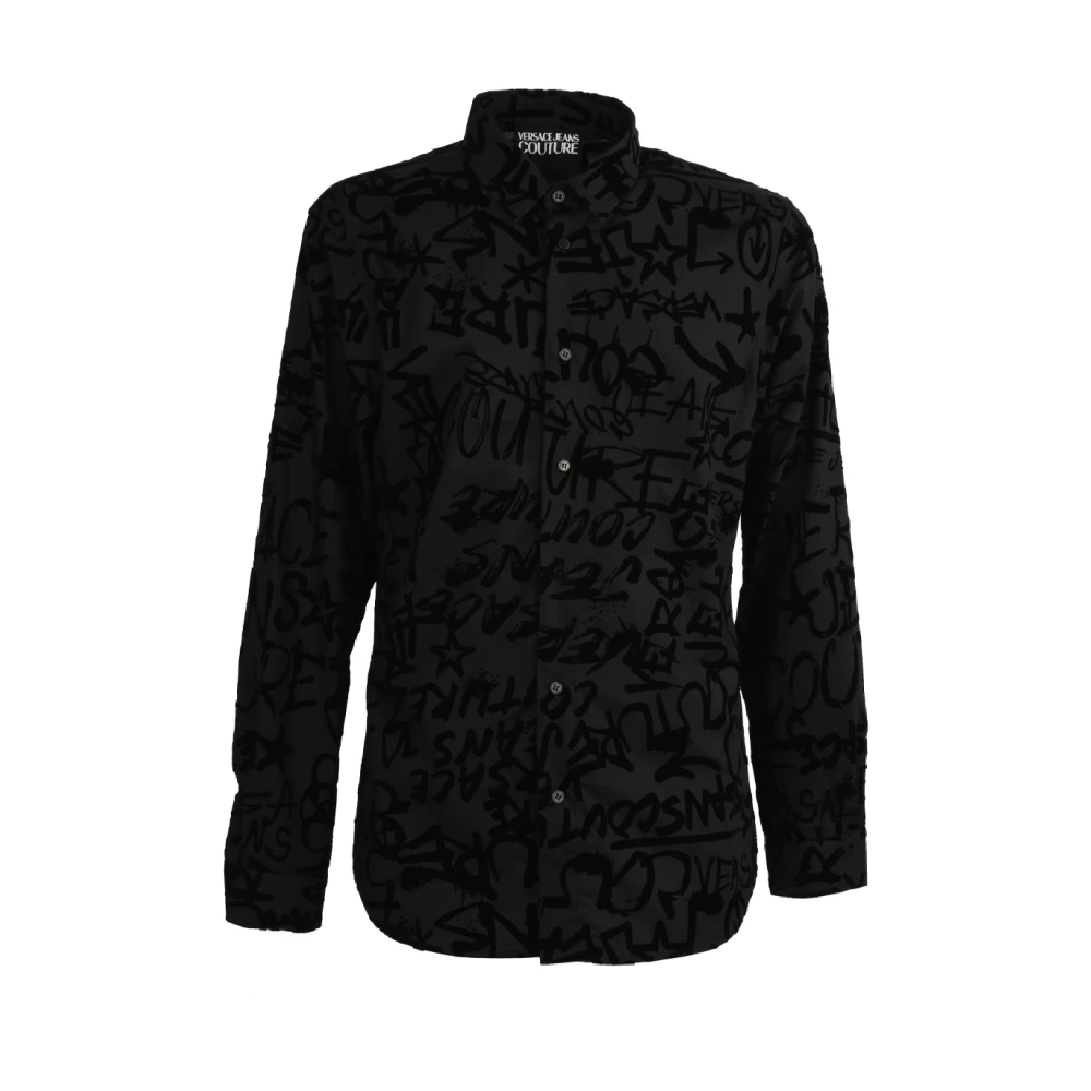 Versace Jeans Couture Fluwelen Logo Overhemd voor Heren Black Heren