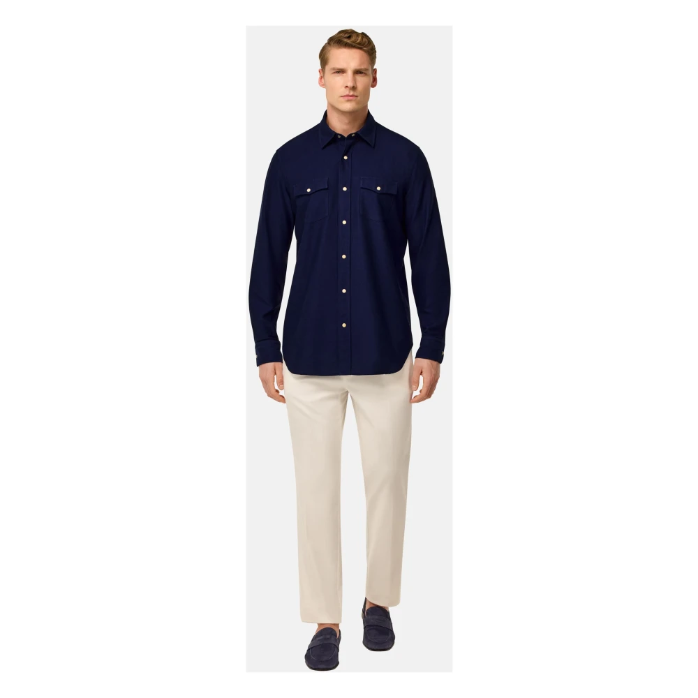 Boggi Milano Regular Fit Katoenen Overhemd Blue Heren