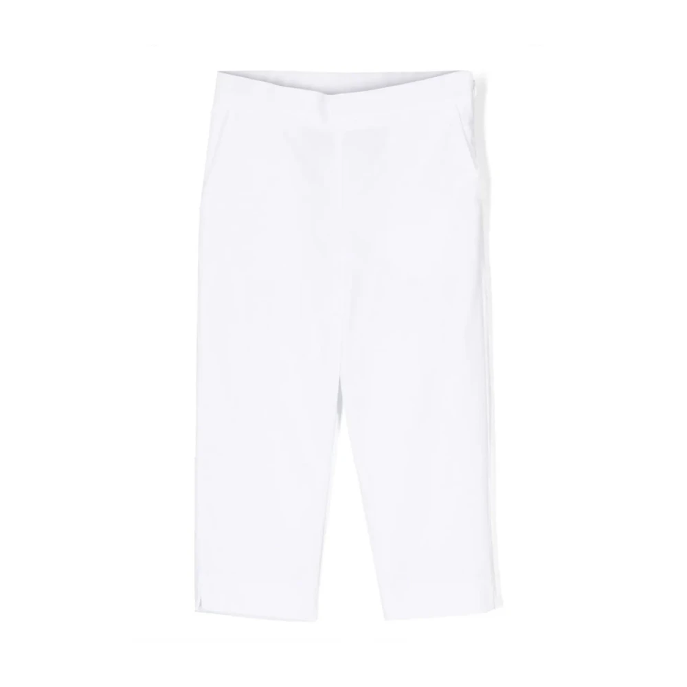 Simonetta Girls White Trousers, 14 Y, Elasticated-Waistband Straight-Leg Trousers