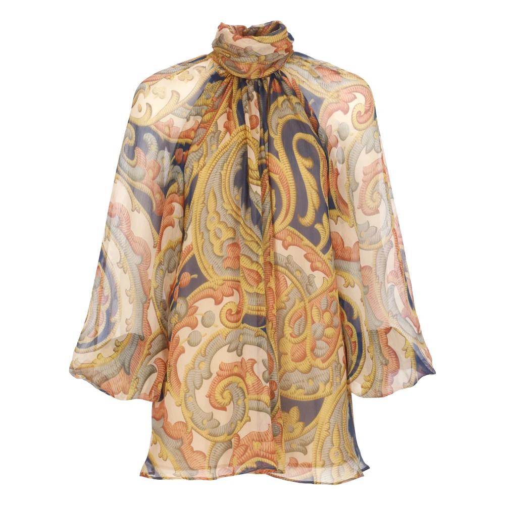 ETRO Beige Bloemen Zijden V-Hals Shirt Beige Dames