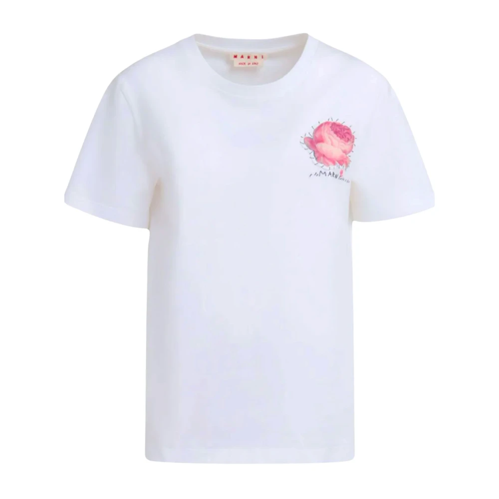 Marni Witte Bloem Applicatie Katoenen T-shirt White Dames