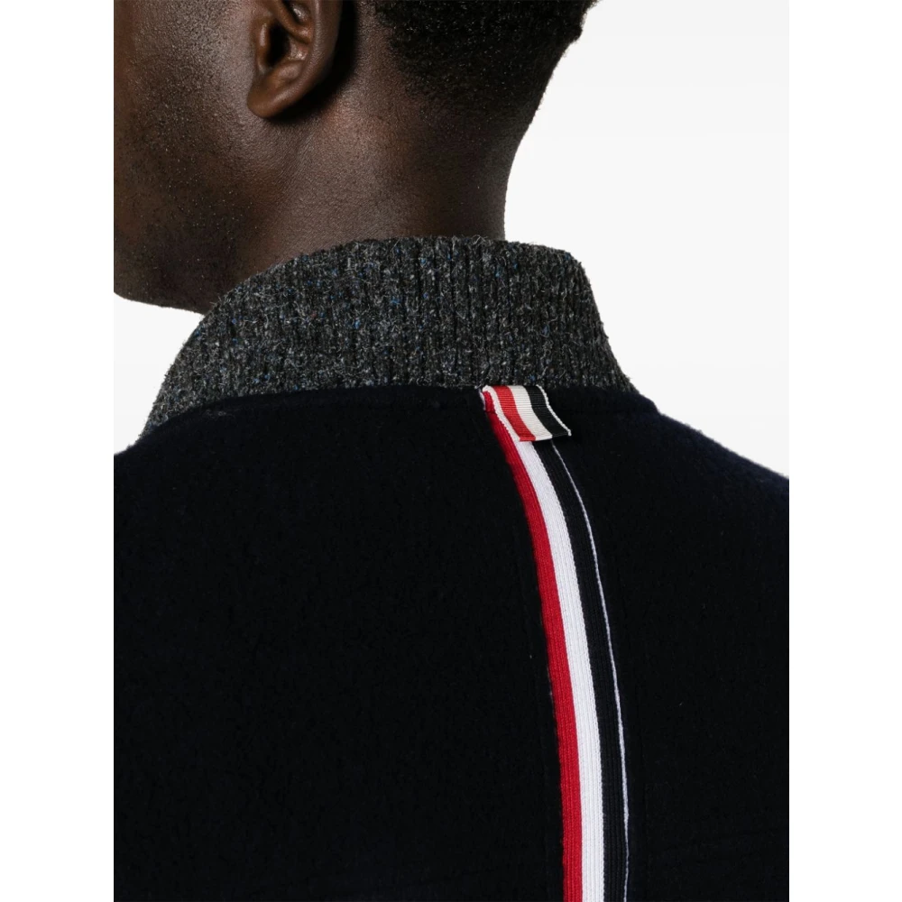 Thom Browne Blauwe Wollen Fleece Jas RWB Streep Blue Heren