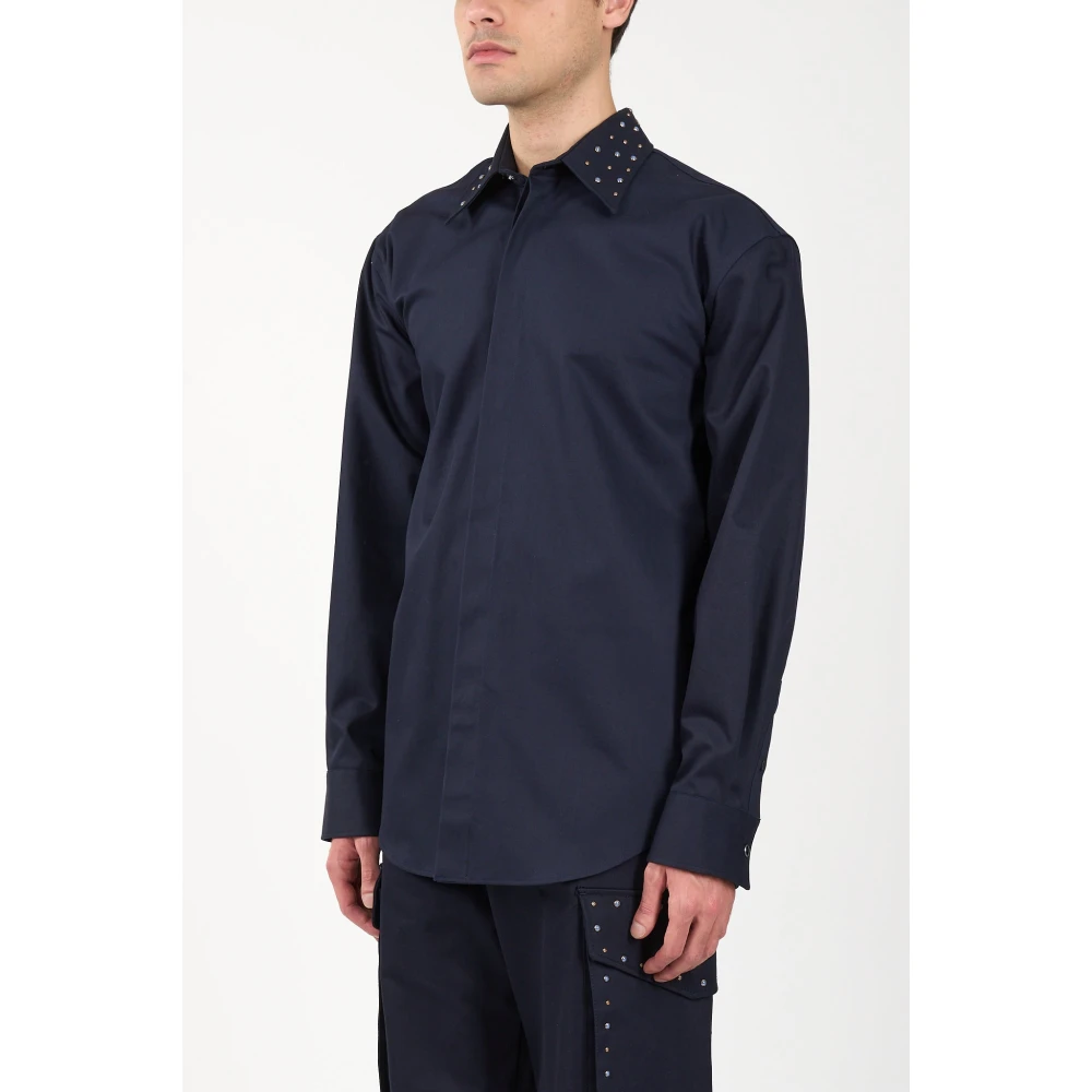Msgm Gestudde Overhemd met Verborgen Voorknoppen Blue Heren