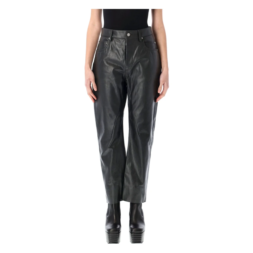 Rick Owens Svarta Läder Detroit Cut Byxor Black, Dam