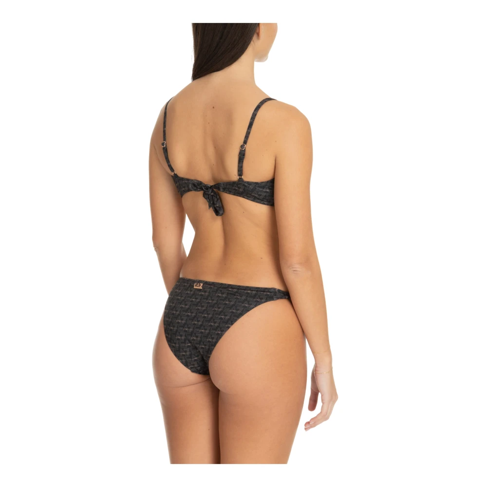Emporio Armani EA7 Logo Patroon Kant Bikini Set Black Dames