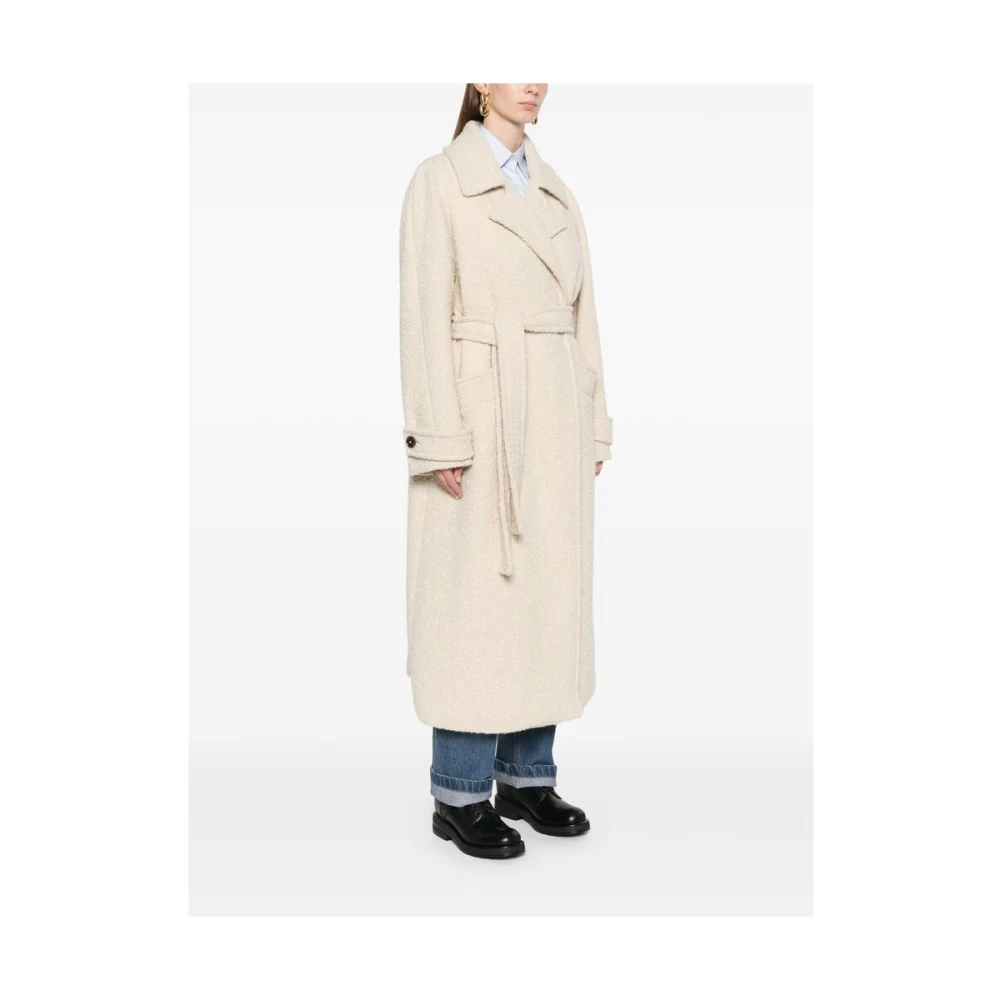 Herno Witte Wol Bouclé Ceintuur Winterjas Beige Dames