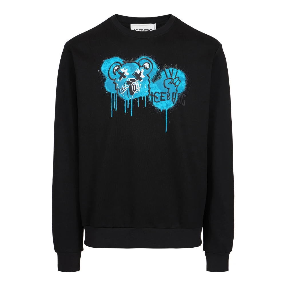 Iceberg Zwarte crewneck sweatshirt met klassieke regular fit en beerprint Black Heren