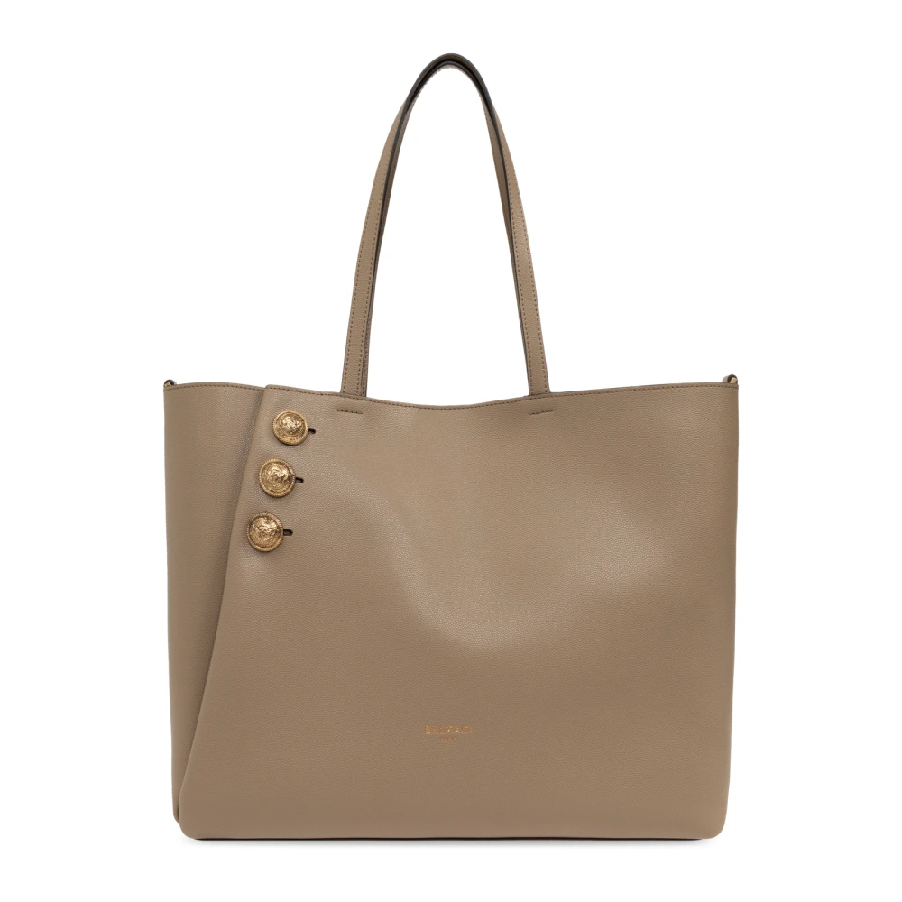 Balmain Emblème korrelig kalfsleren tote tas Brown Dames