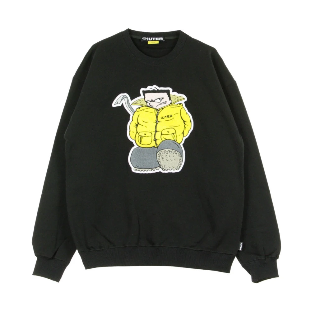 Iuter Zwarte Crew Neck Sweatshirt met Patch Black Heren