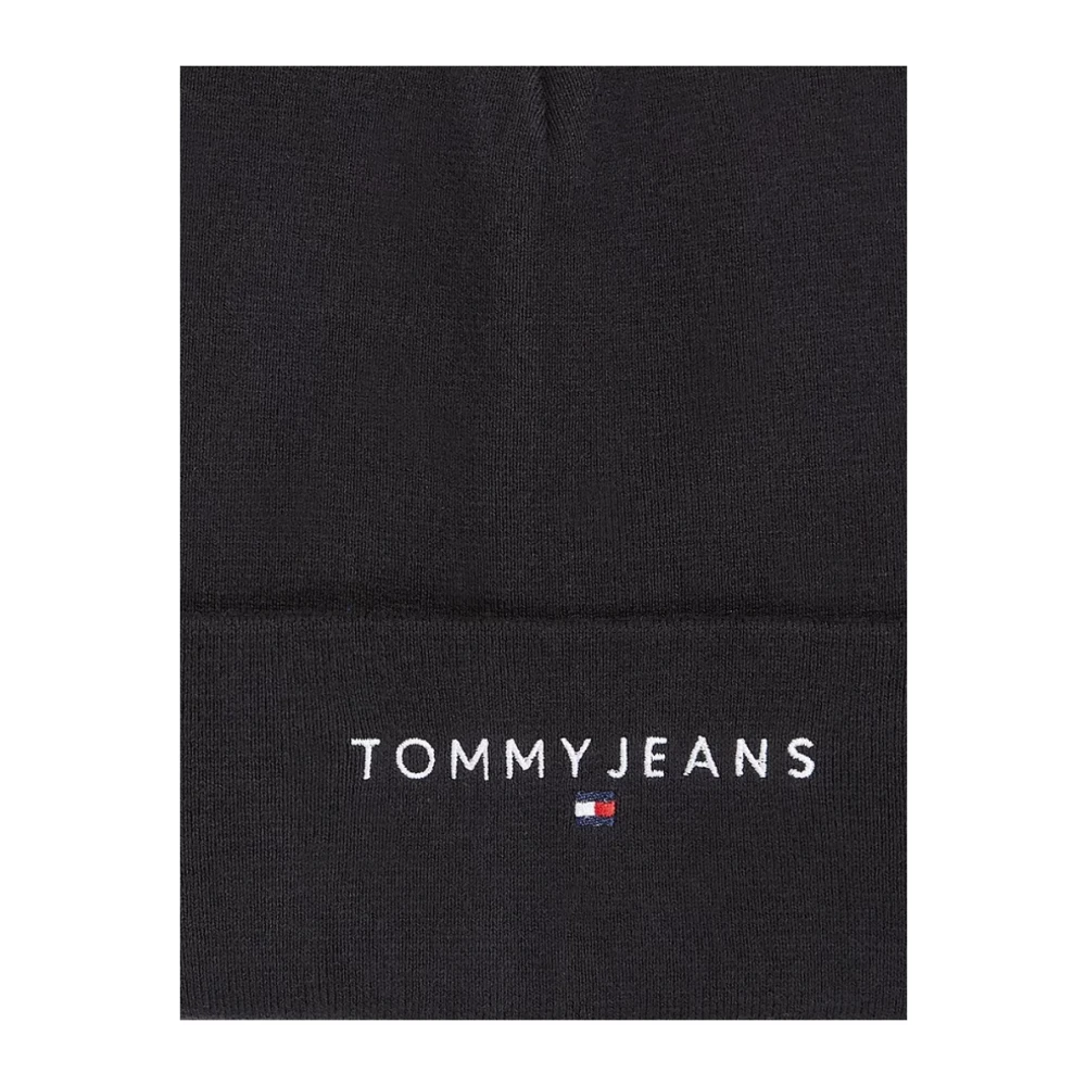 Tommy Jeans Geborduurde Katoenen Beanie Logo Black Heren
