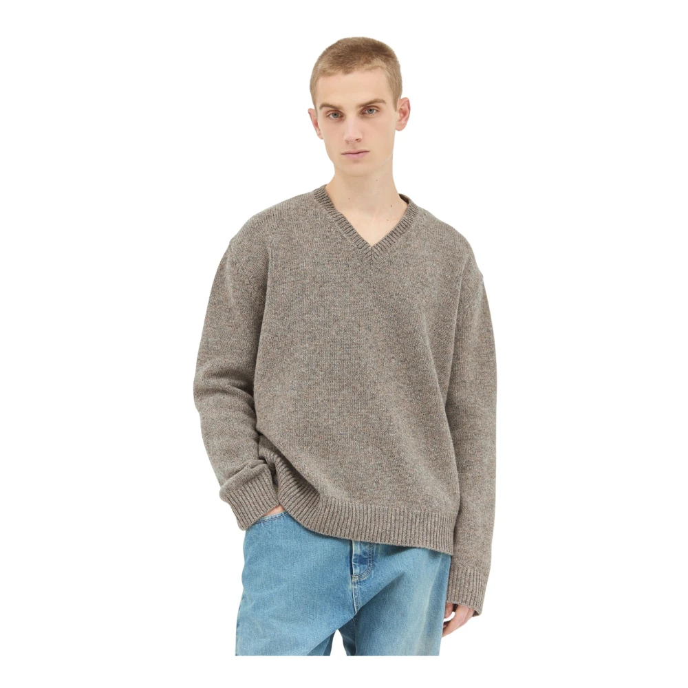 Maison Margiela Gewassen wol V-hals trui Gray Heren