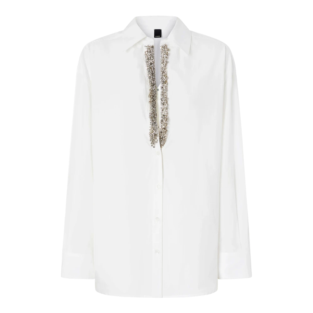 Pinko Women's White Shirts, Xs, Hand-Embroidered Poplin Shirt