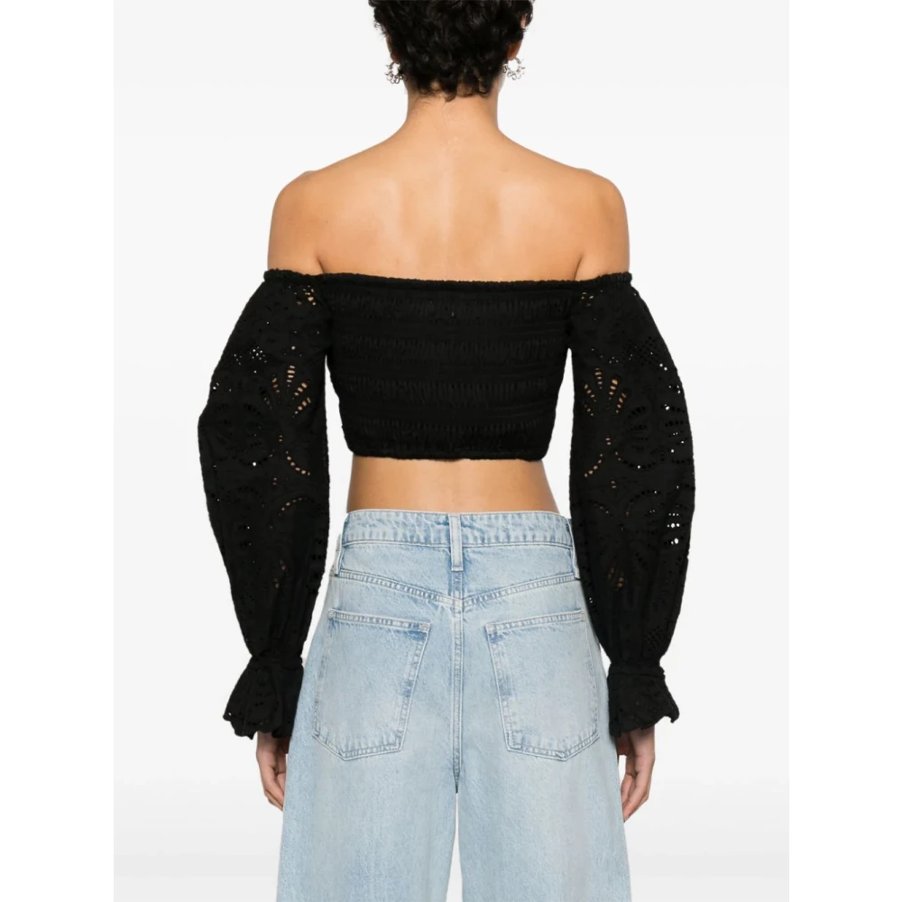 Self Portrait Zwarte Off-shoulder Sweetheart Shirt Black Dames