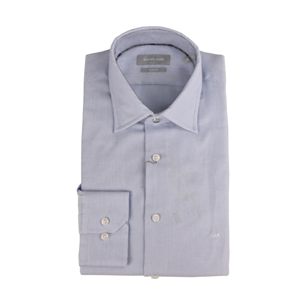 Michael Kors Katoenen Slim Fit Overhemd Micro Patroon Blue Heren