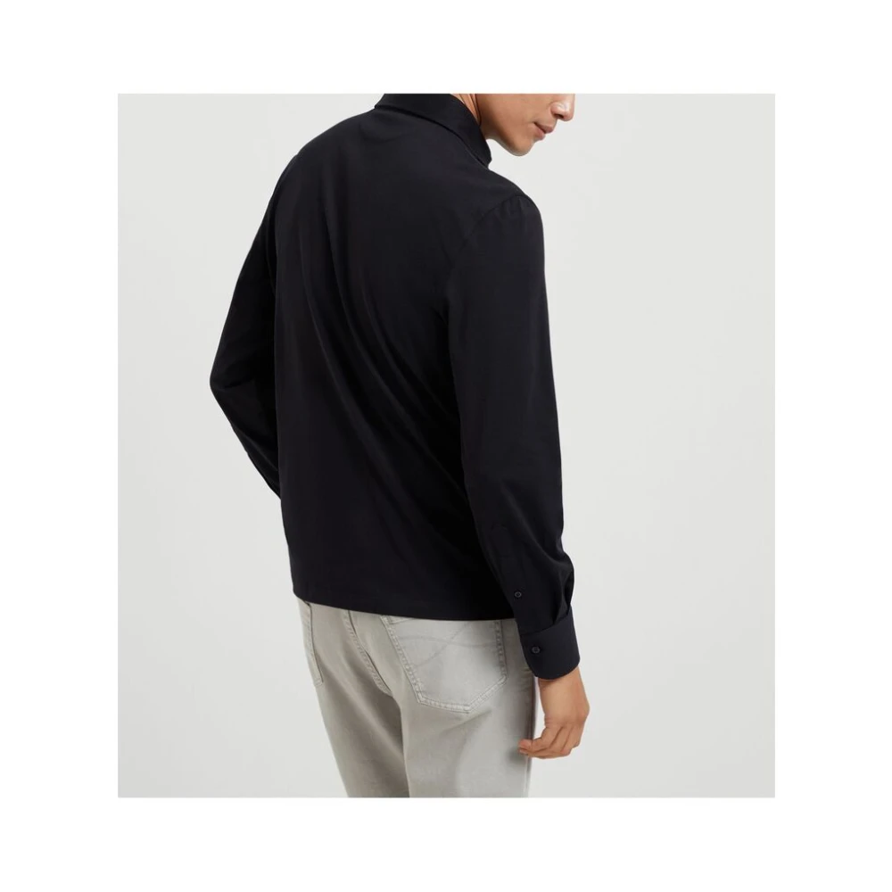 BRUNELLO CUCINELLI Zwarte Polotrui met Knoopsluiting Black Heren
