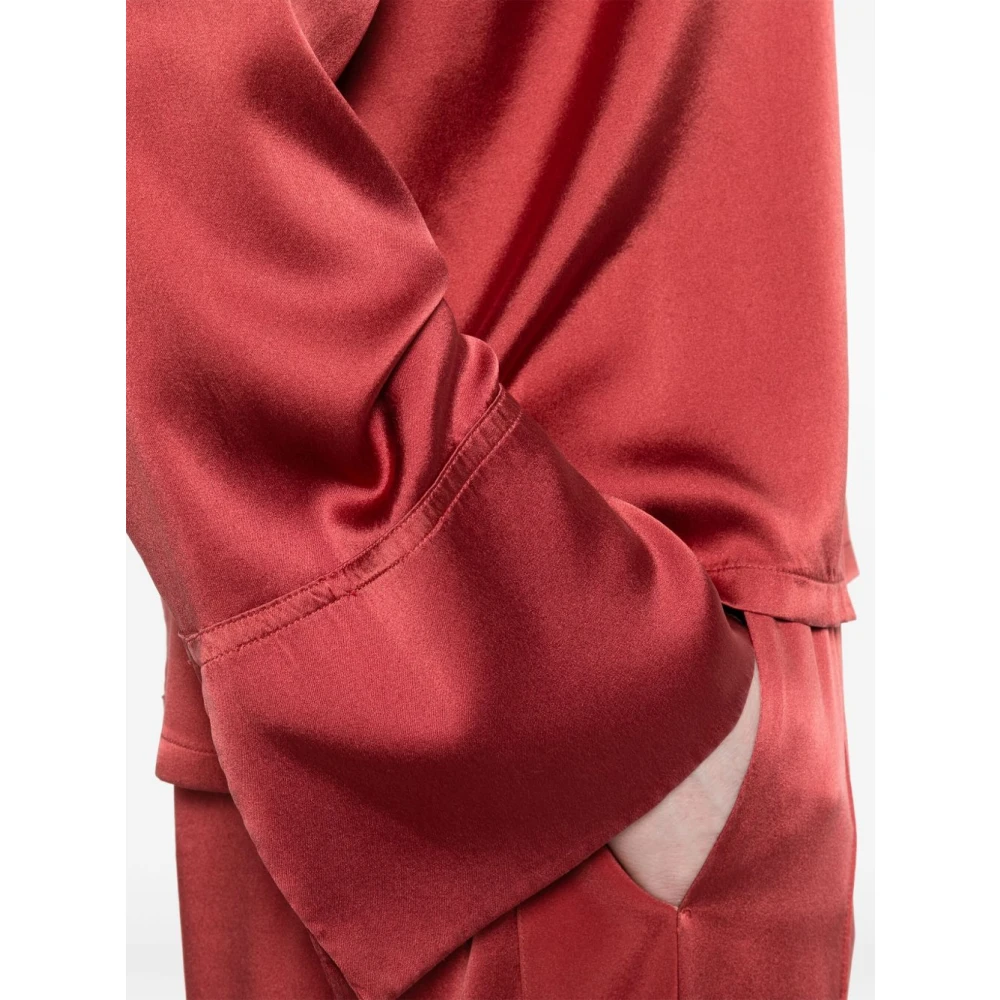 Forte Wijnrode V-hals top met splitmanchetten Red Dames