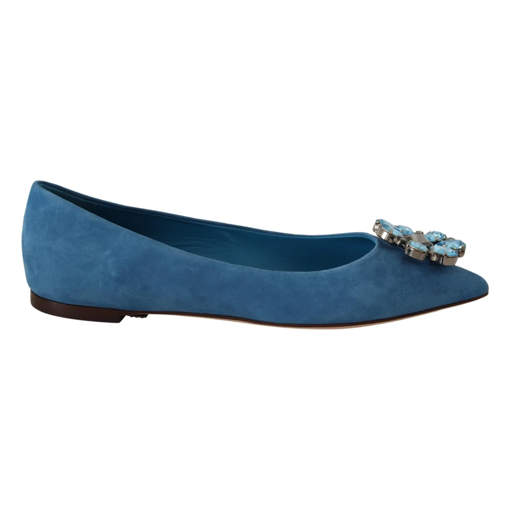 Dolce & Gabbana Women's Blue Suede Crystal Loafers Flats Shoes