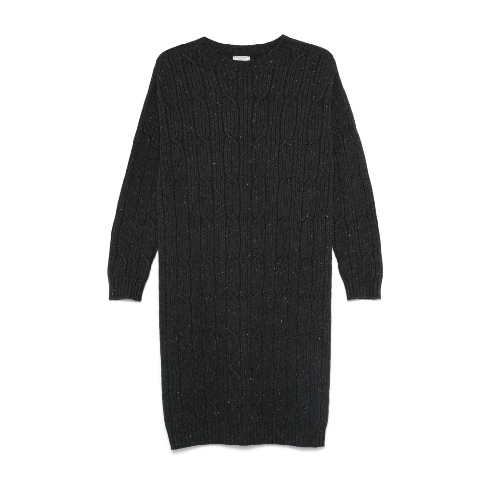 PESERICO Grijze Gebreide Midi Jurk met Lurex Gray Dames