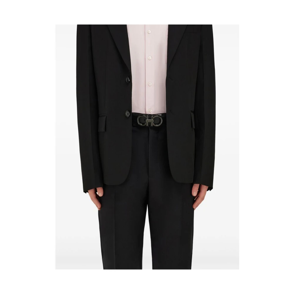 Salvatore Ferragamo Omkeerbare Leren Riem Gancini Gesp Black Heren