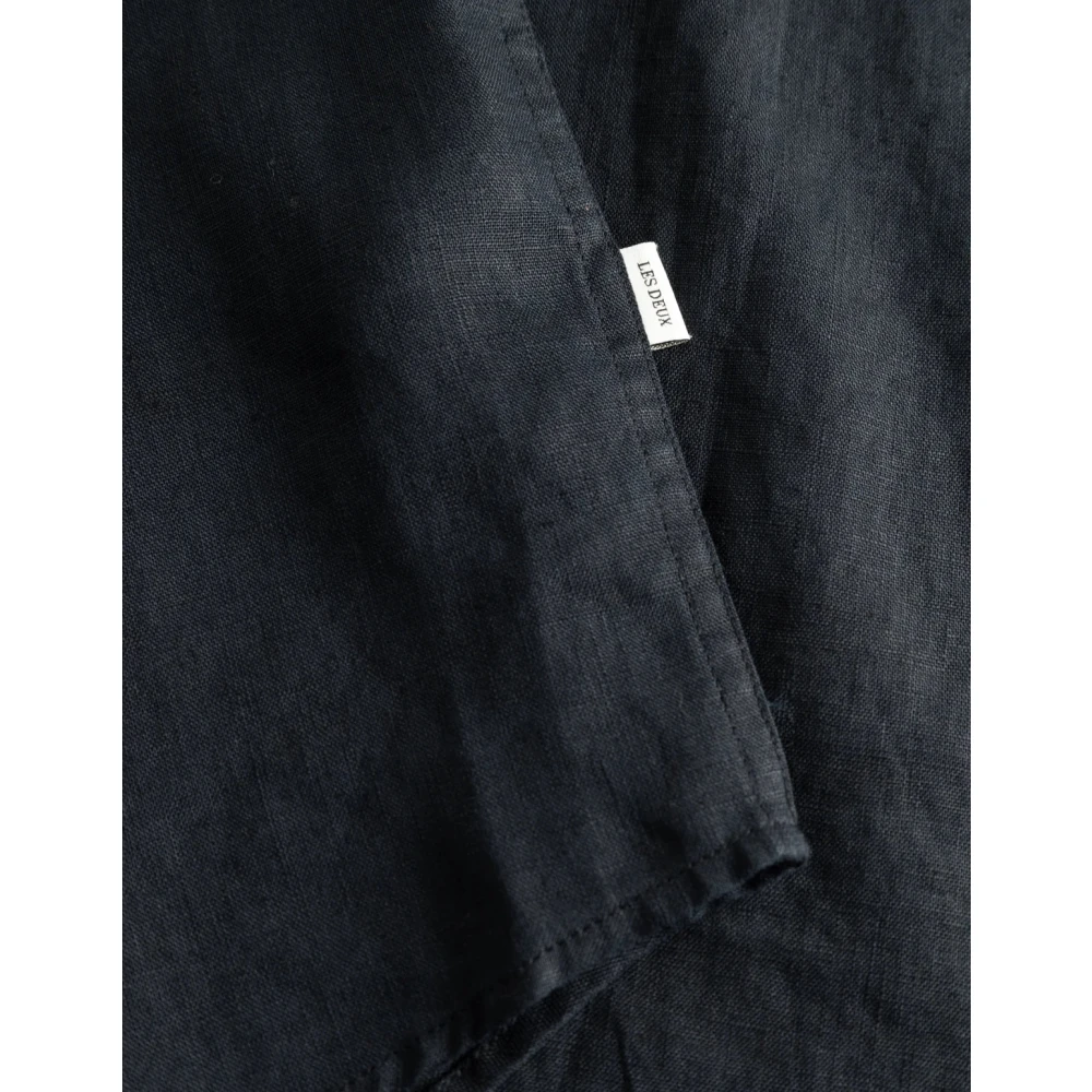 Les Deux Linnen Shirt Kris Geborduurd Logo Blue Heren