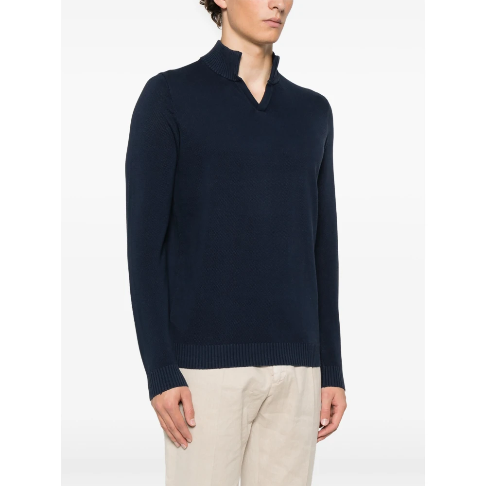 Fedeli Katoenen trui Made in Italy Blue Heren