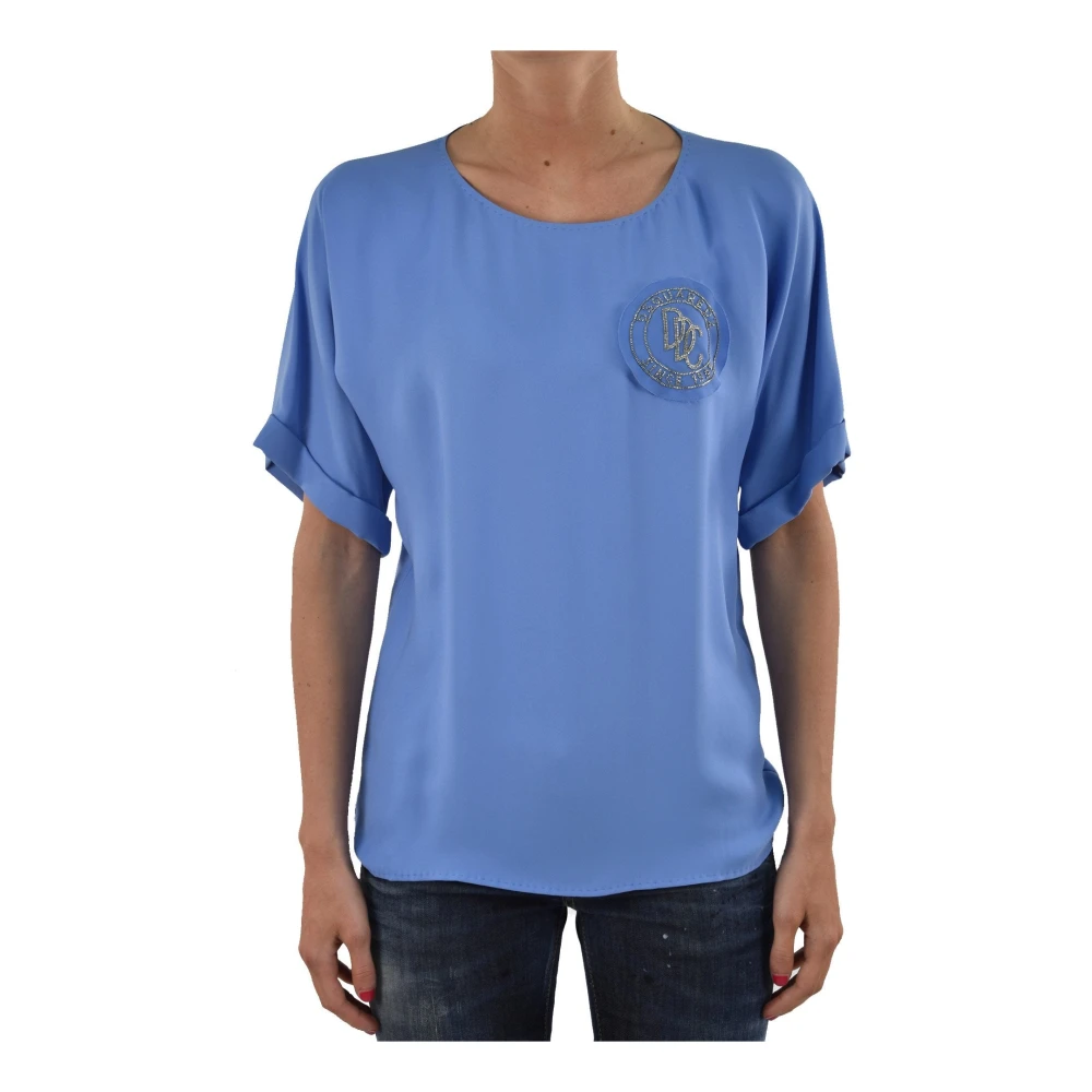 Dsquared2 Blauw Zijden Logo T-Shirt Mod.S75NC0347S41339083 Blue Dames