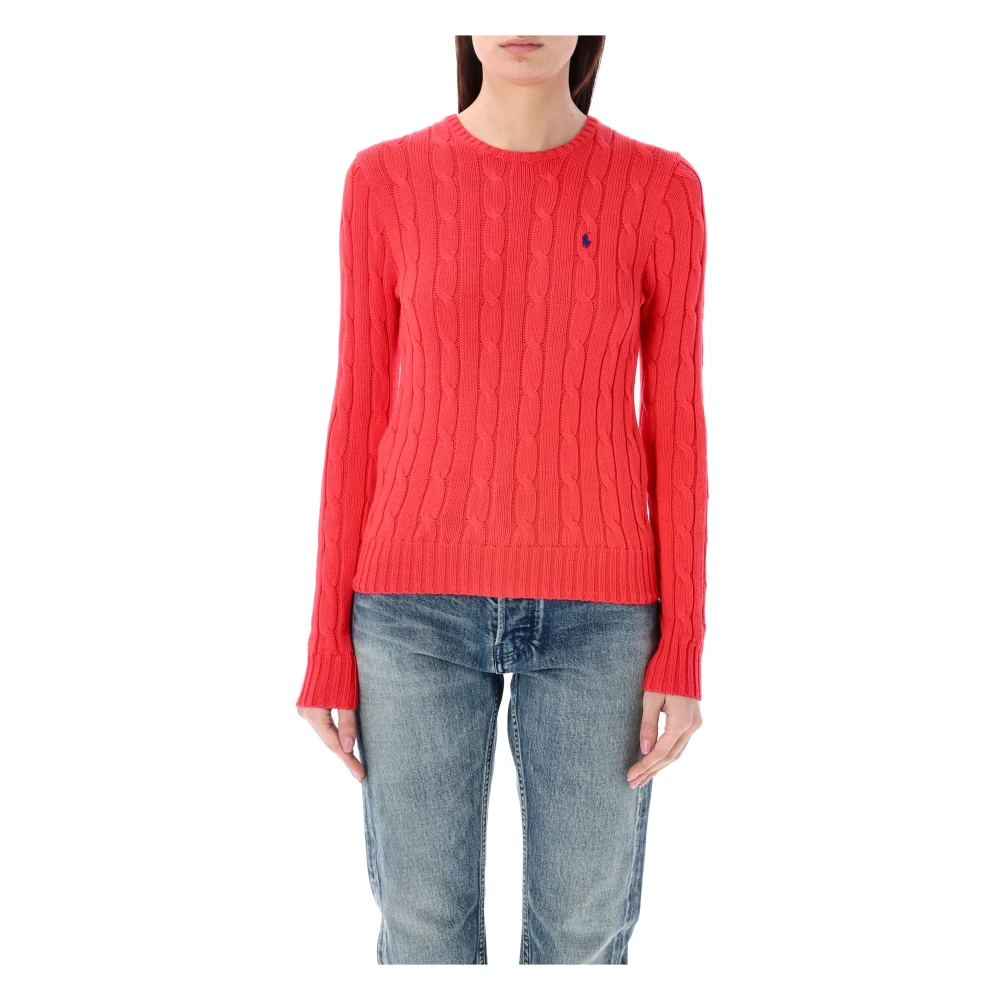 Ralph Lauren Rode Cable-Knit Crewneck Sweater Red Dames