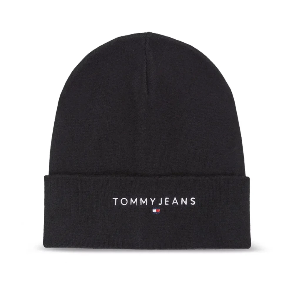 Tommy Jeans Geborduurde Katoenen Beanie Logo Black Heren