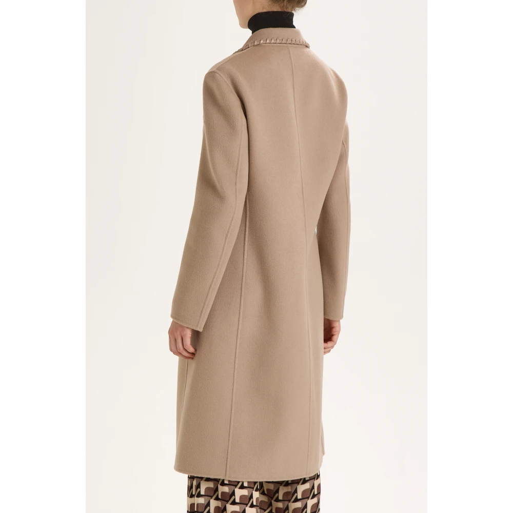 Maliparmi Handgemaakte Wollen Jas met Leren Details Beige Dames