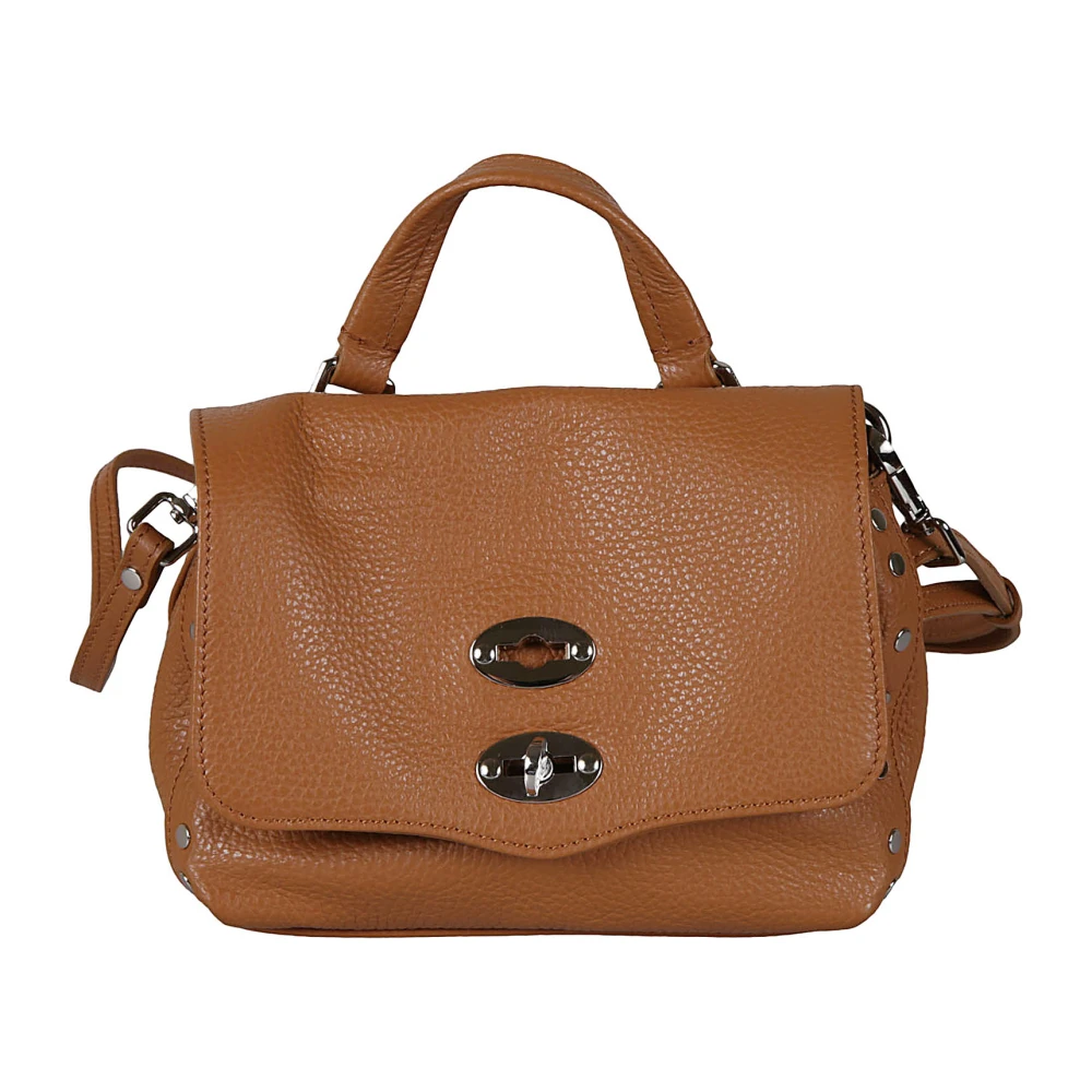 Zanellato Zwarte leren Twist Lock Schoudertas Brown Dames