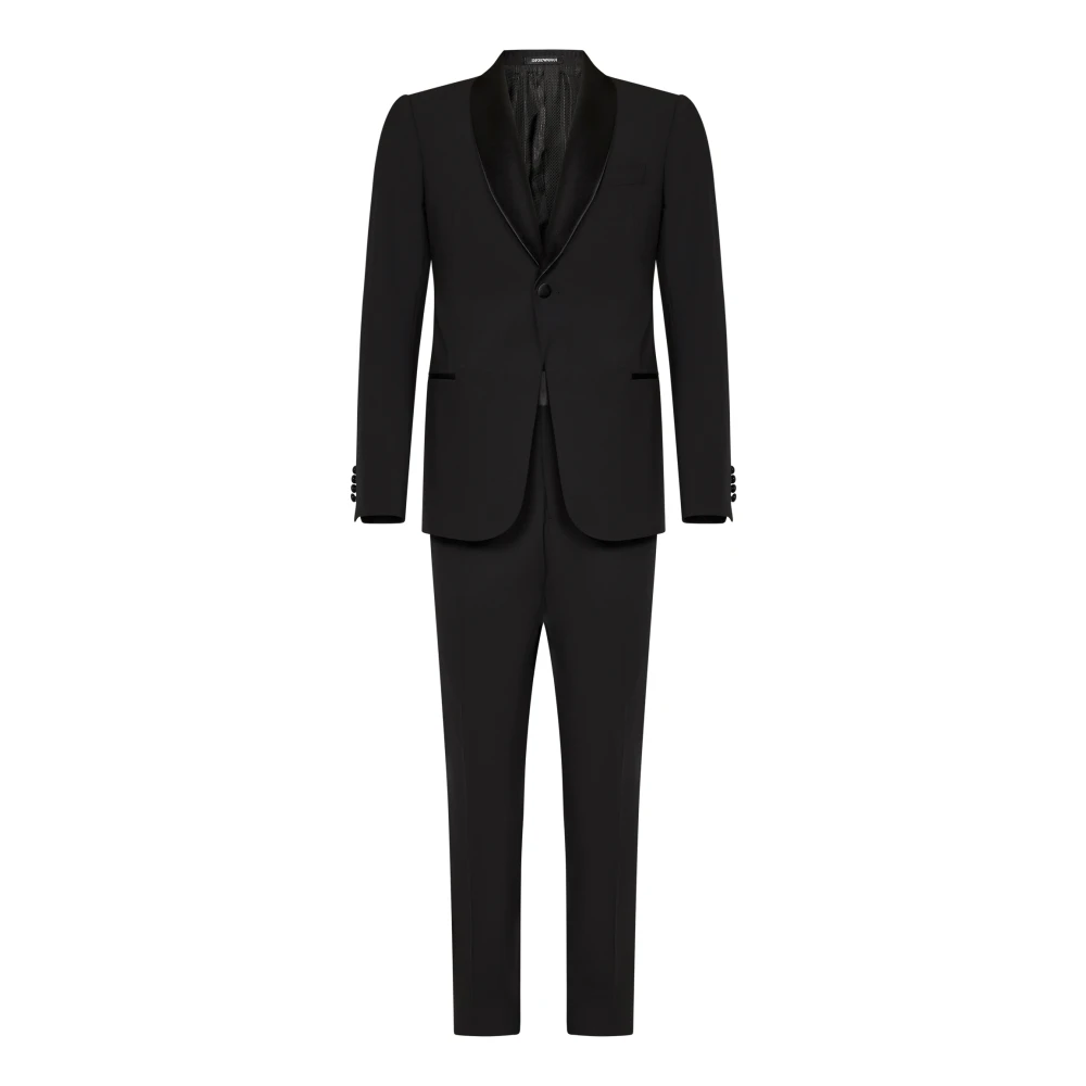 Emporio Armani Mannelijk Zwart Kostuums Heren, 2XL, Wol, Stretch Wol Maatpak