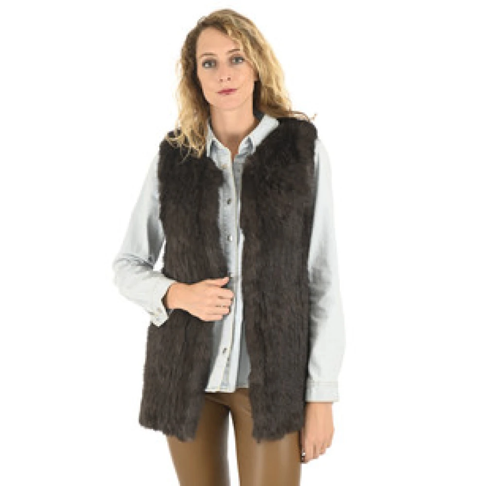 La Canadienne Bruine konijnenbont gebreid vest Green Dames