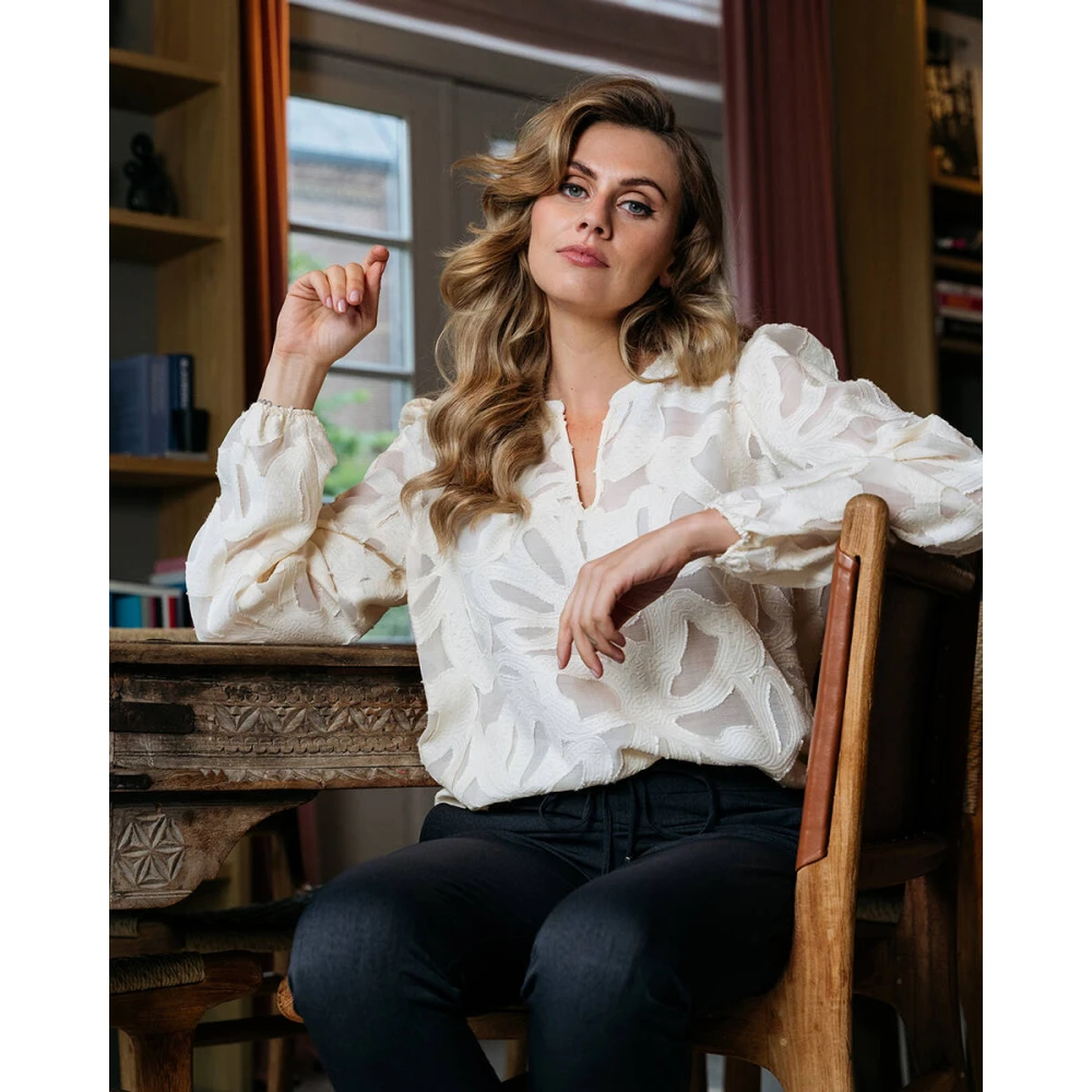 &Co Woman Emily Jacquard Lange Mouw Top White Dames