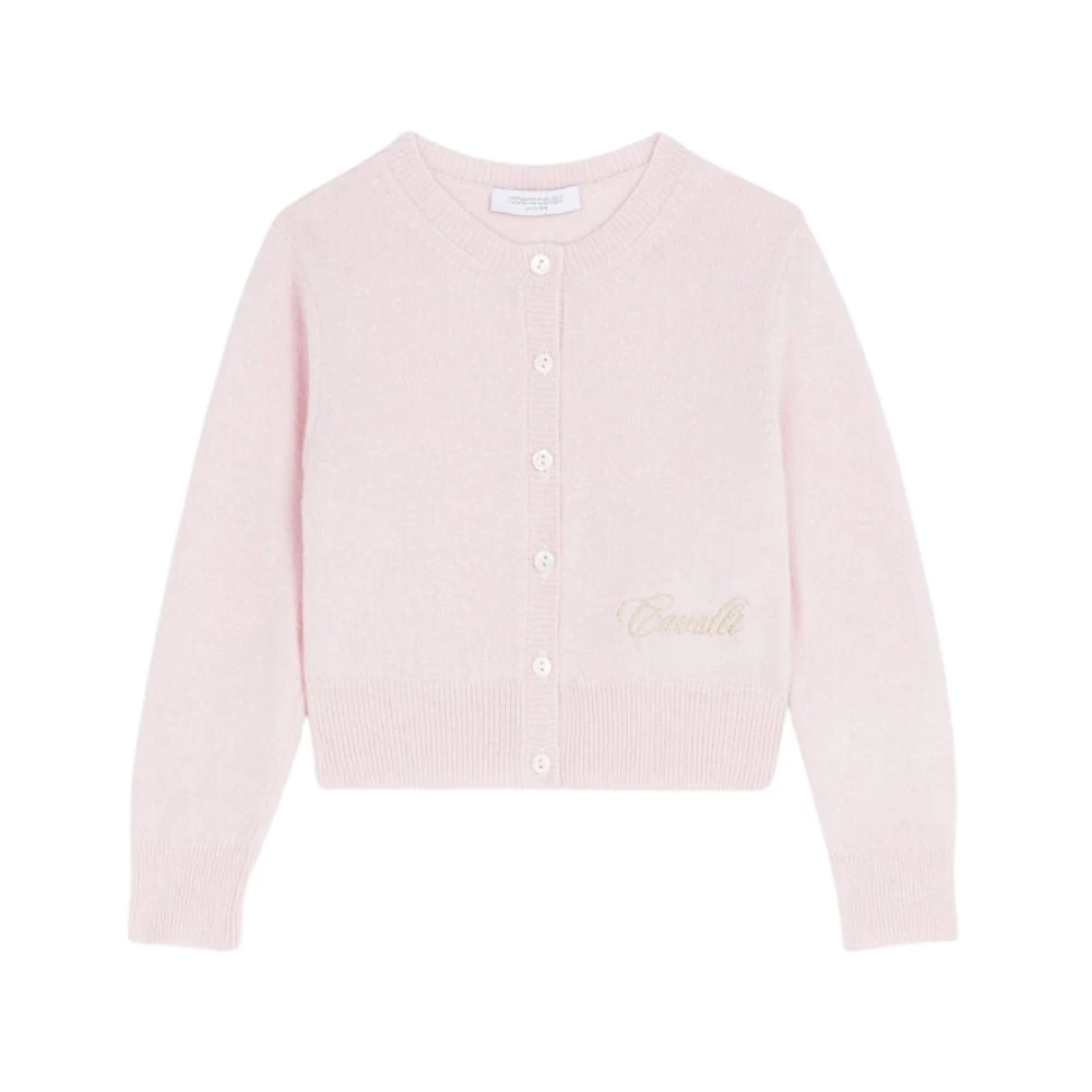 Roberto Cavalli Girls Pink Embroidered Cardigan With Logo Detail - Kids Cardigans - 12 M - Kids