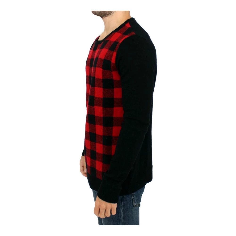 Costume National Camo Plaid Wol Trui Red Heren
