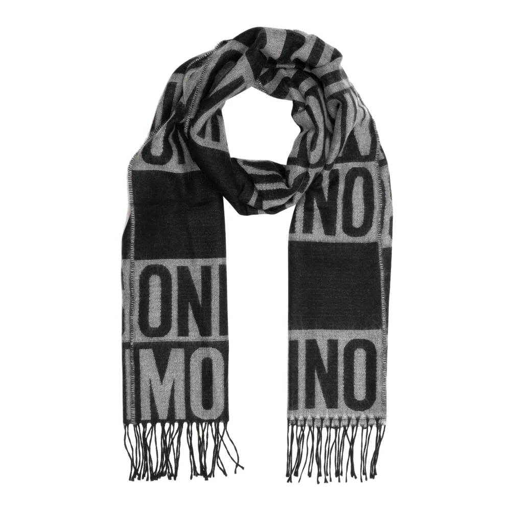 Moschino Zwarte Logo Wollen Sjaal Black Dames
