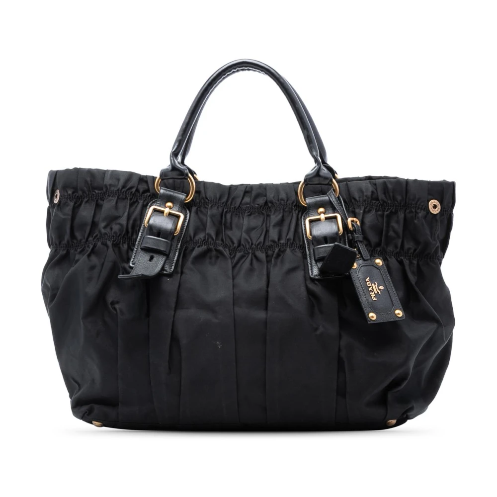 Prada Vintage Women's Black Pre-Owned Ruched Fabric Tote Bag