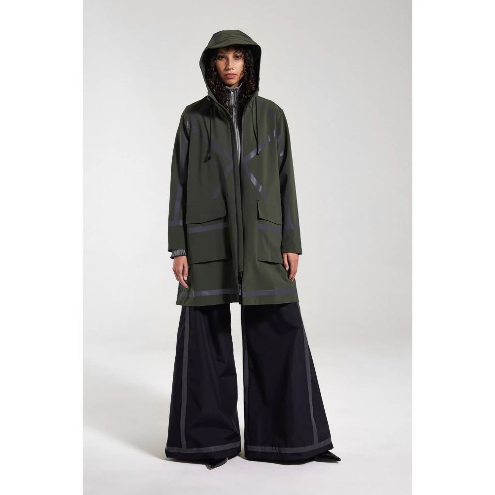 Stutterheim Lichtgewicht A-lijn regenjas met getapete strepen Green Dames