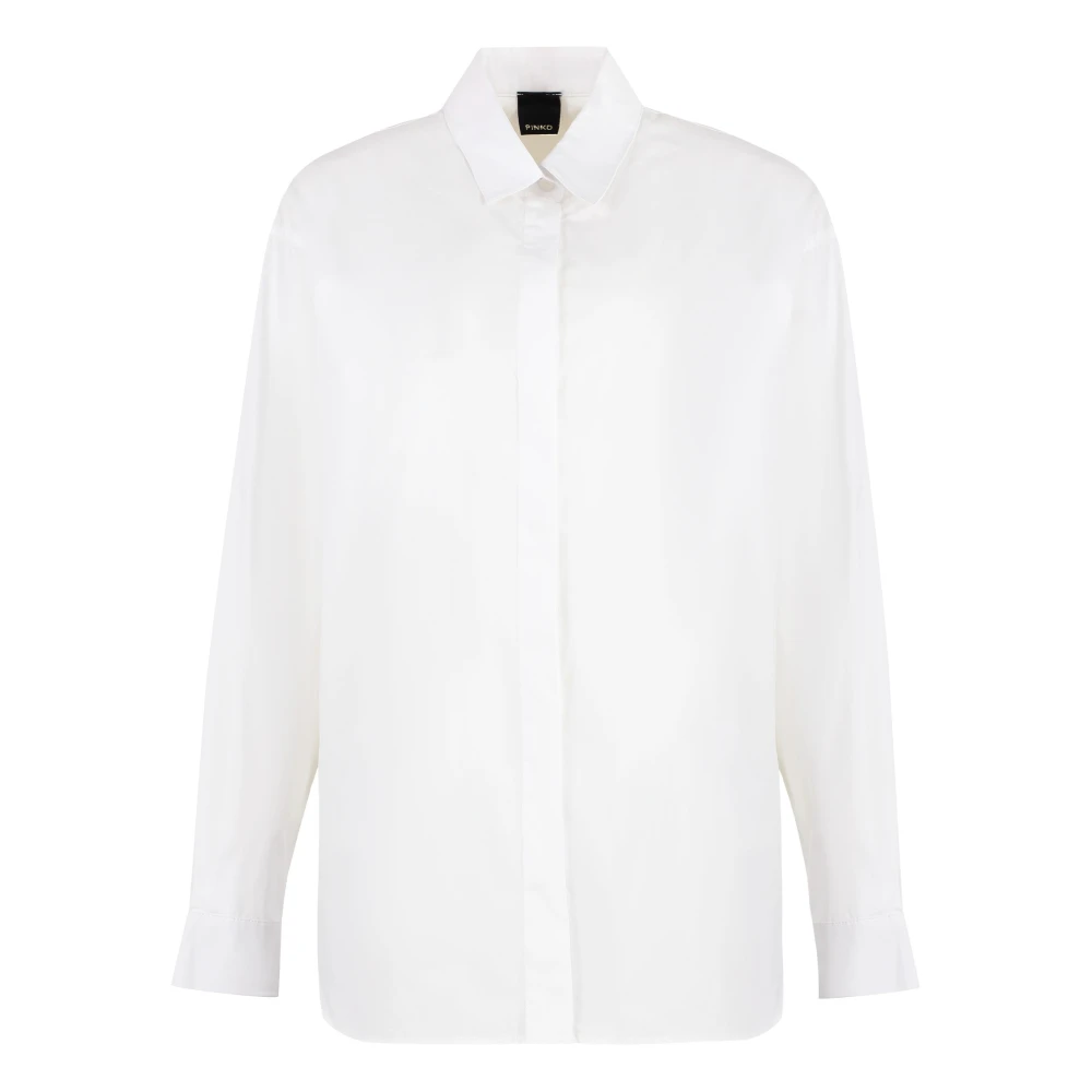 PINKO Oversize Bomullsskjorta med Rundad Nederkant White, Dam