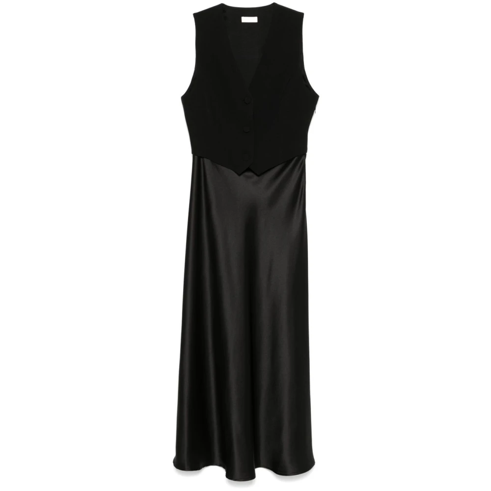 Liu Jo Zwarte Lange Jurk met Ingebouwd Vest Black Dames