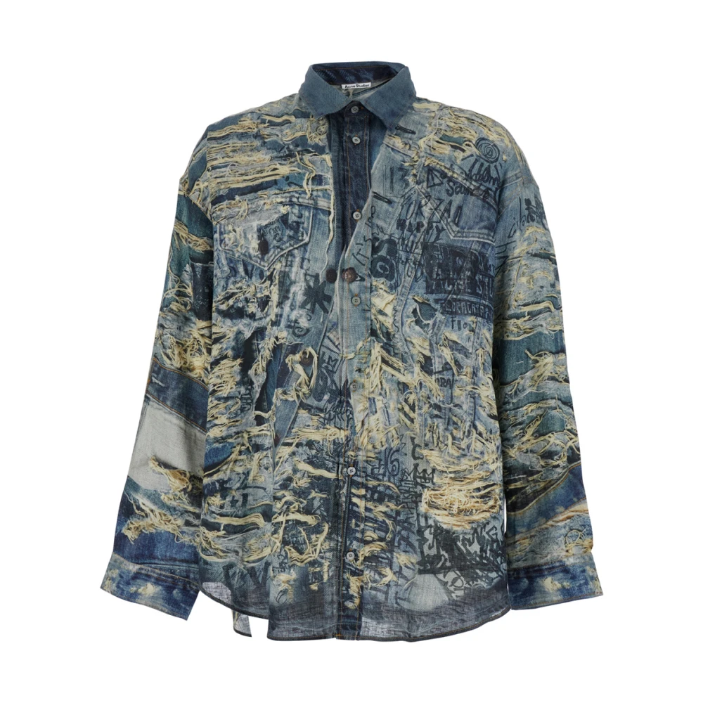 Acne Studios Blauw All-Over Print Logo Shirt Multicolor Heren