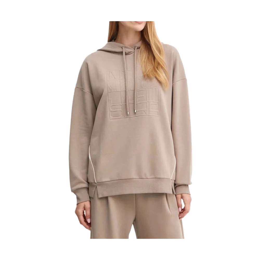 Max Mara Grijze Beige Sportieve Stijl Trui met Logo Relief Brown Dames