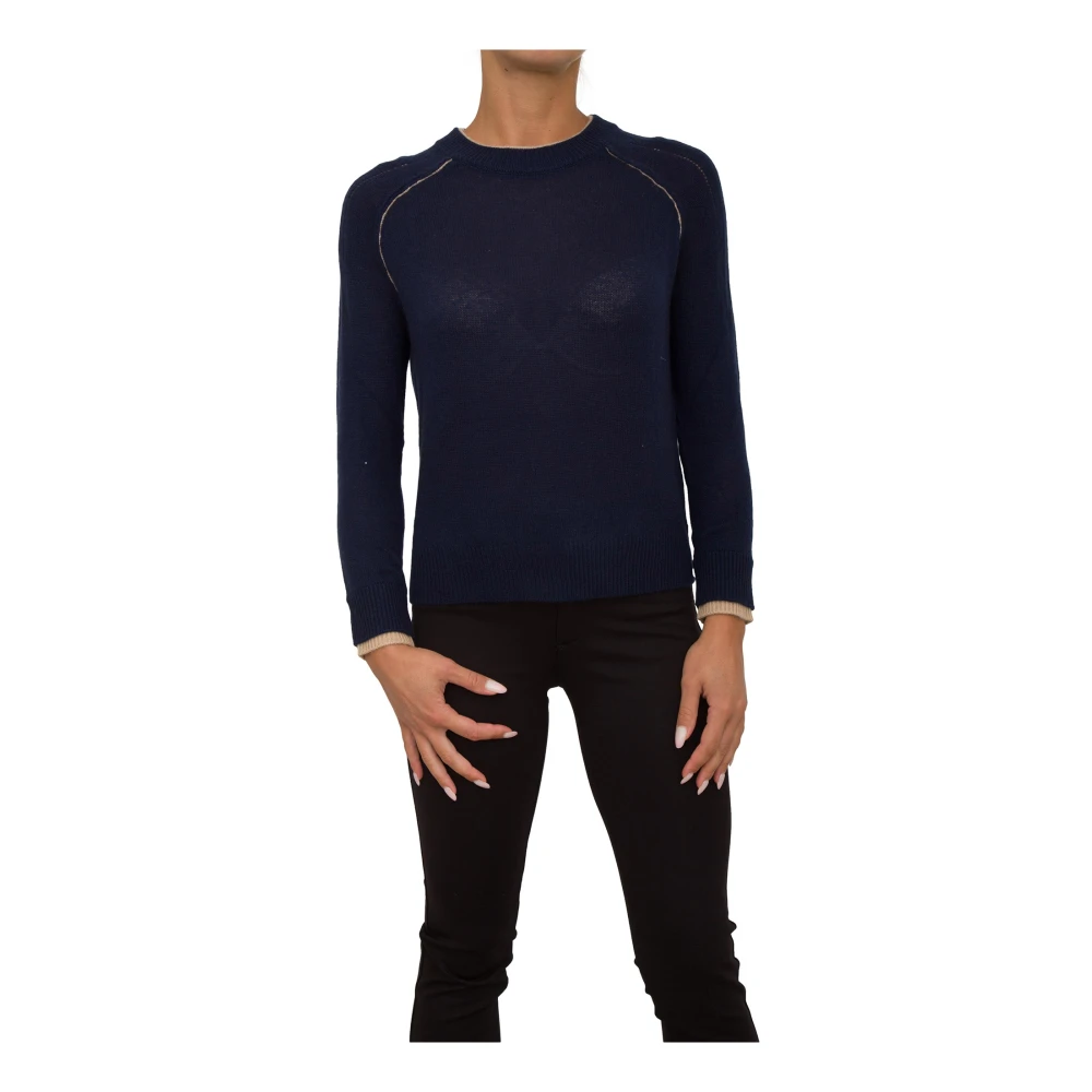 Nenette Blauwe Kasjmier Trui Lange Mouw Blue Dames